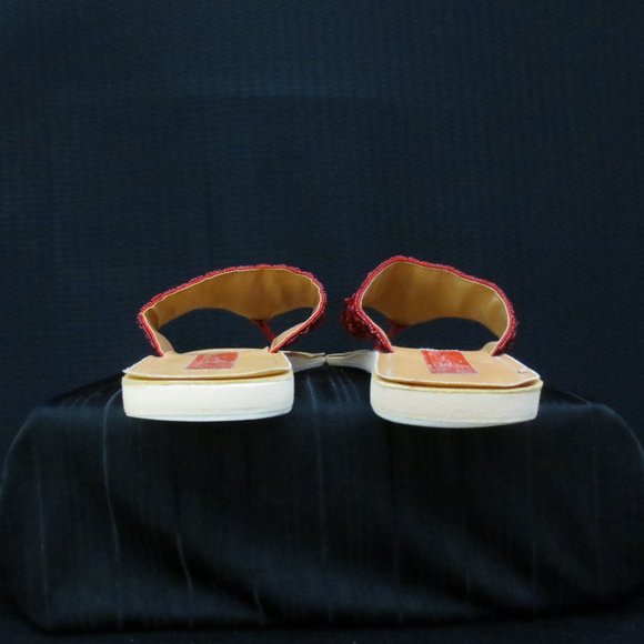 Red Hat Society Sandals Red Boho Floral Beaded Sequined Slip On Thongs Size 6.5 - Picture 6 of 13